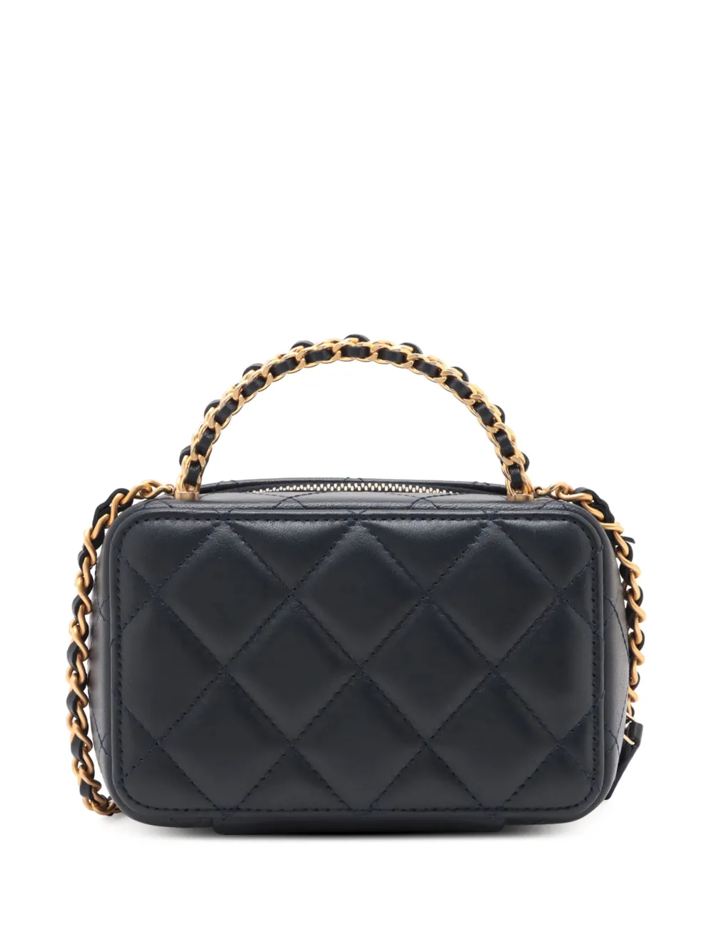 Pre-owned Chanel 2021-2025 Mini Cc Quilted Lambskin Chain Top Handle Vanity Case Satchel In Blue
