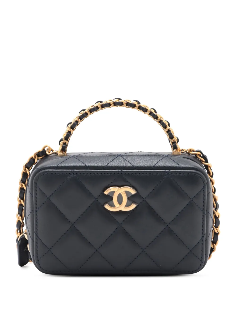CHANEL Pre-Owned 2021-2025 ミニ ココマーク マトラッセ ラムスキン チェーン トップハンドル バニティケース