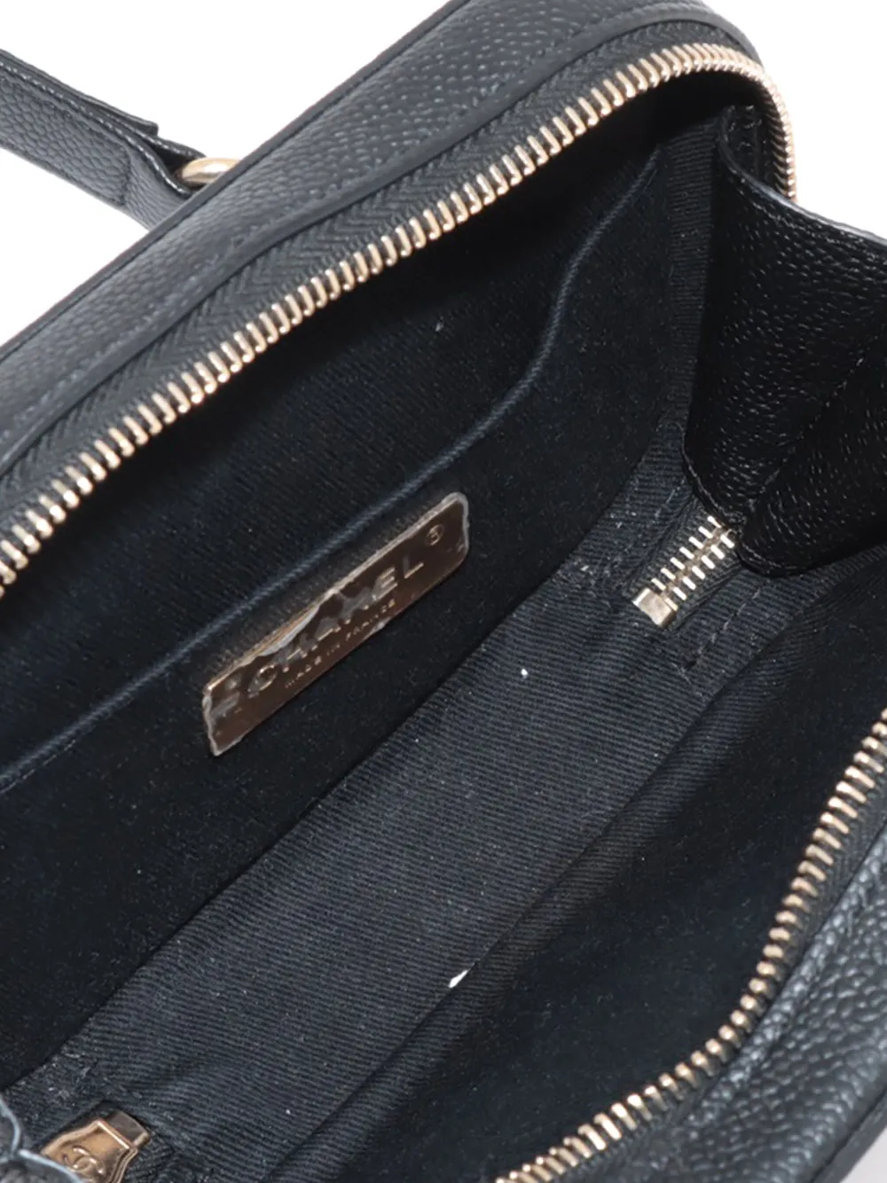 Pre-owned Chanel 2019 Cc Stitched Caviar Waist Bag Belt Bag In Black