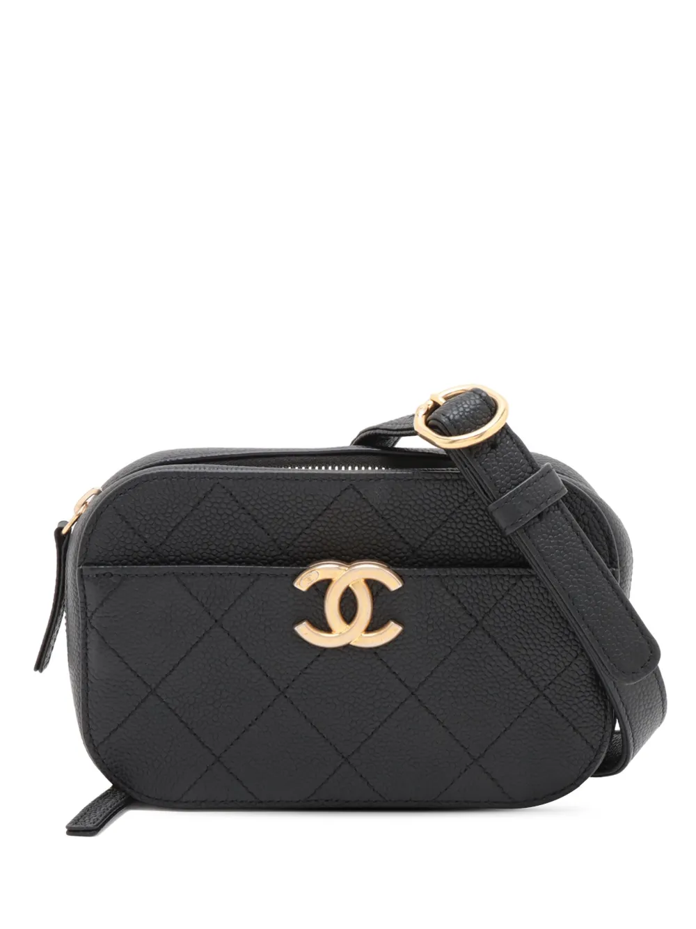 Pre-owned Chanel 2019 Cc Stitched Caviar Waist Bag Belt Bag In Black