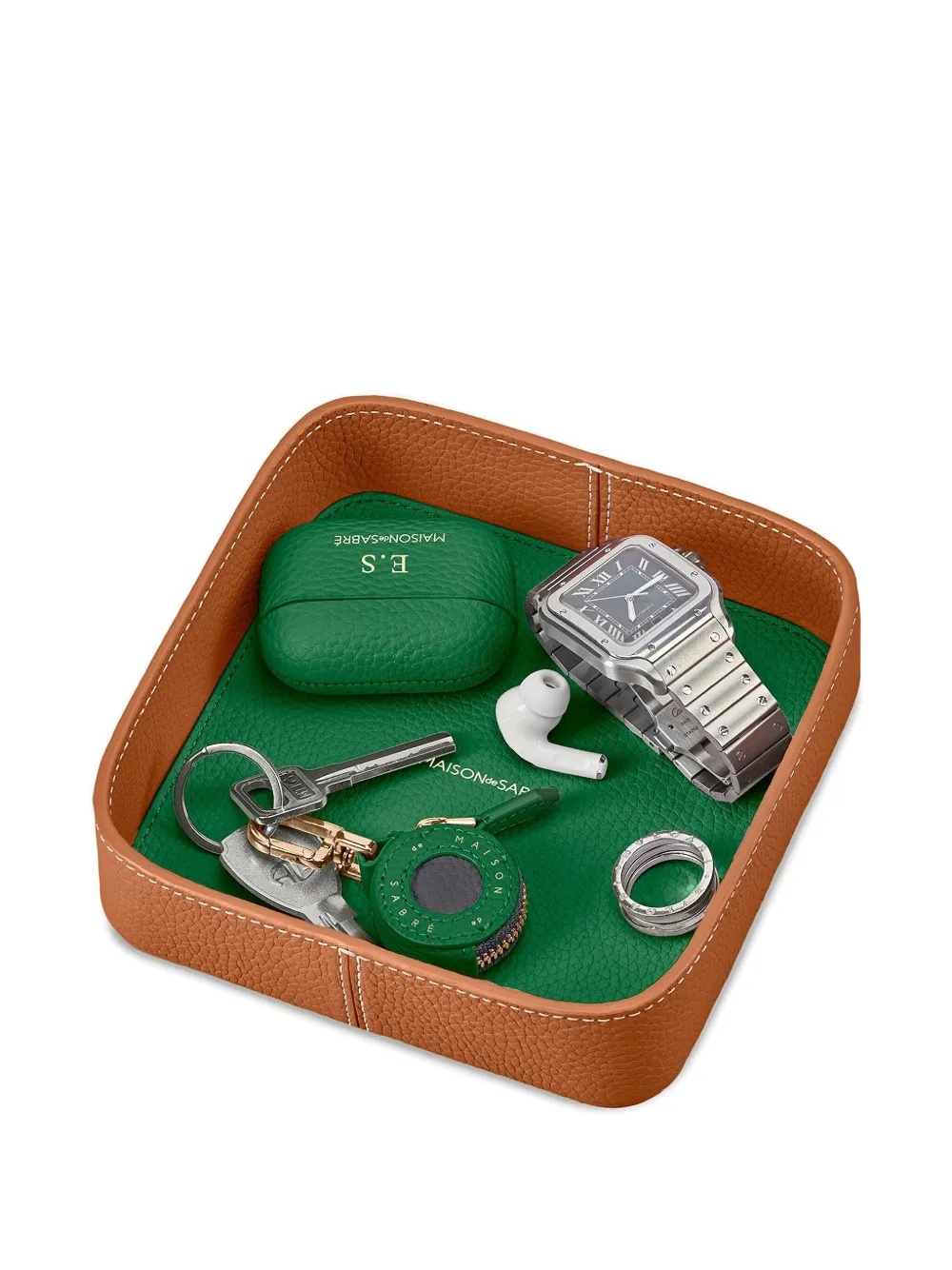 MAISON de SABRÉ Catchall Tablett aus zweifarbigem Leder (15cm x 15cm) | Braun | Image 1