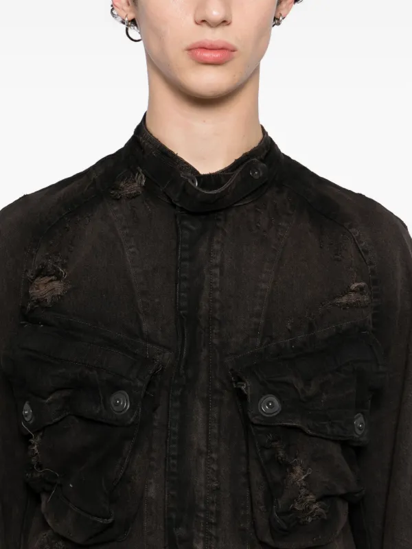 Julius distressed-effect Denim Jacket | Brown | FARFETCH SG