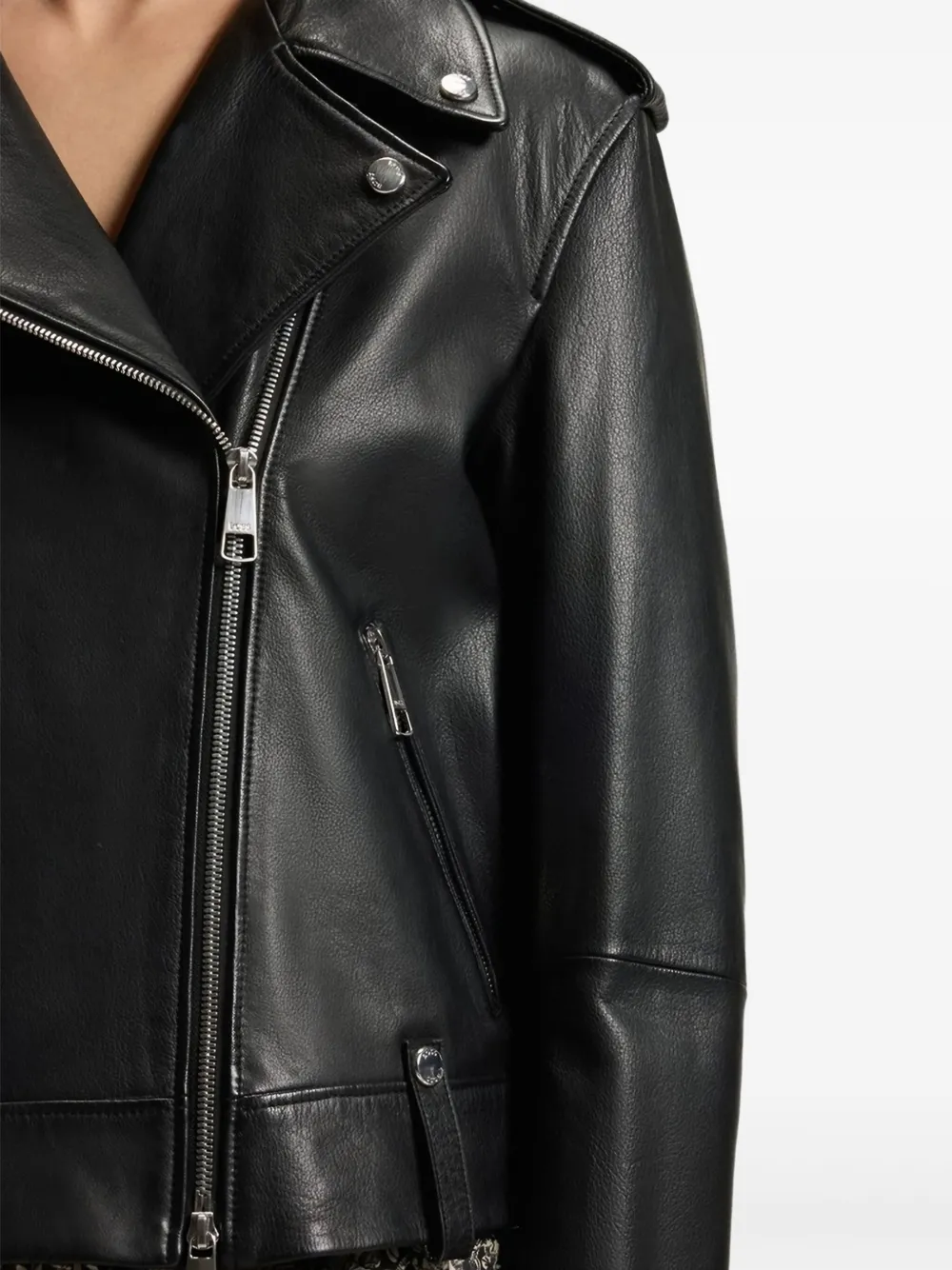 BOSS Leren bikerjack Zwart