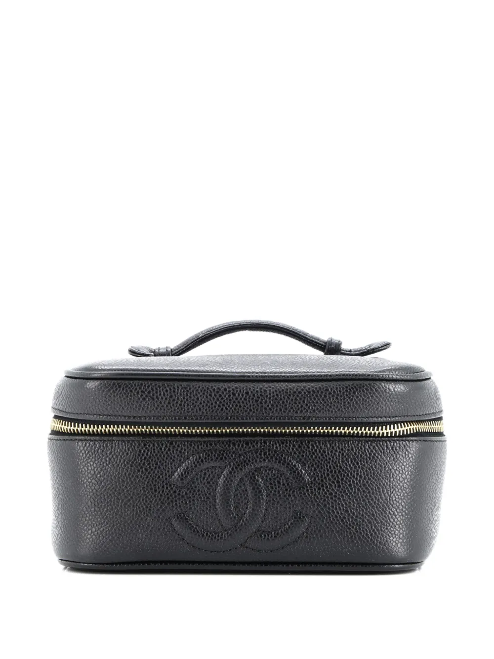 Pre-owned Chanel Caviar Embossed Cosmetic Case Pouch In Black