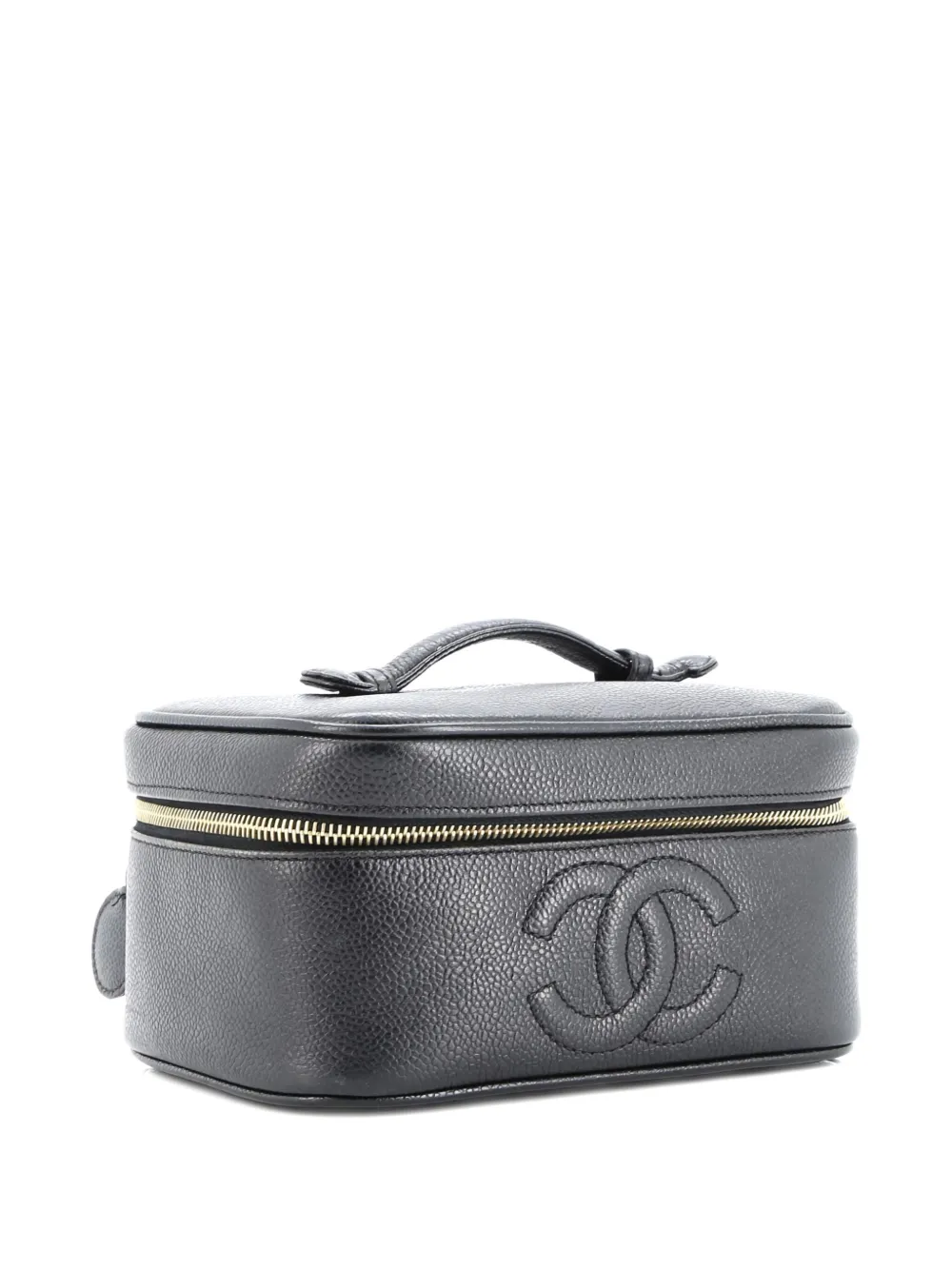 Pre-owned Chanel Caviar Embossed Cosmetic Case Pouch In Black