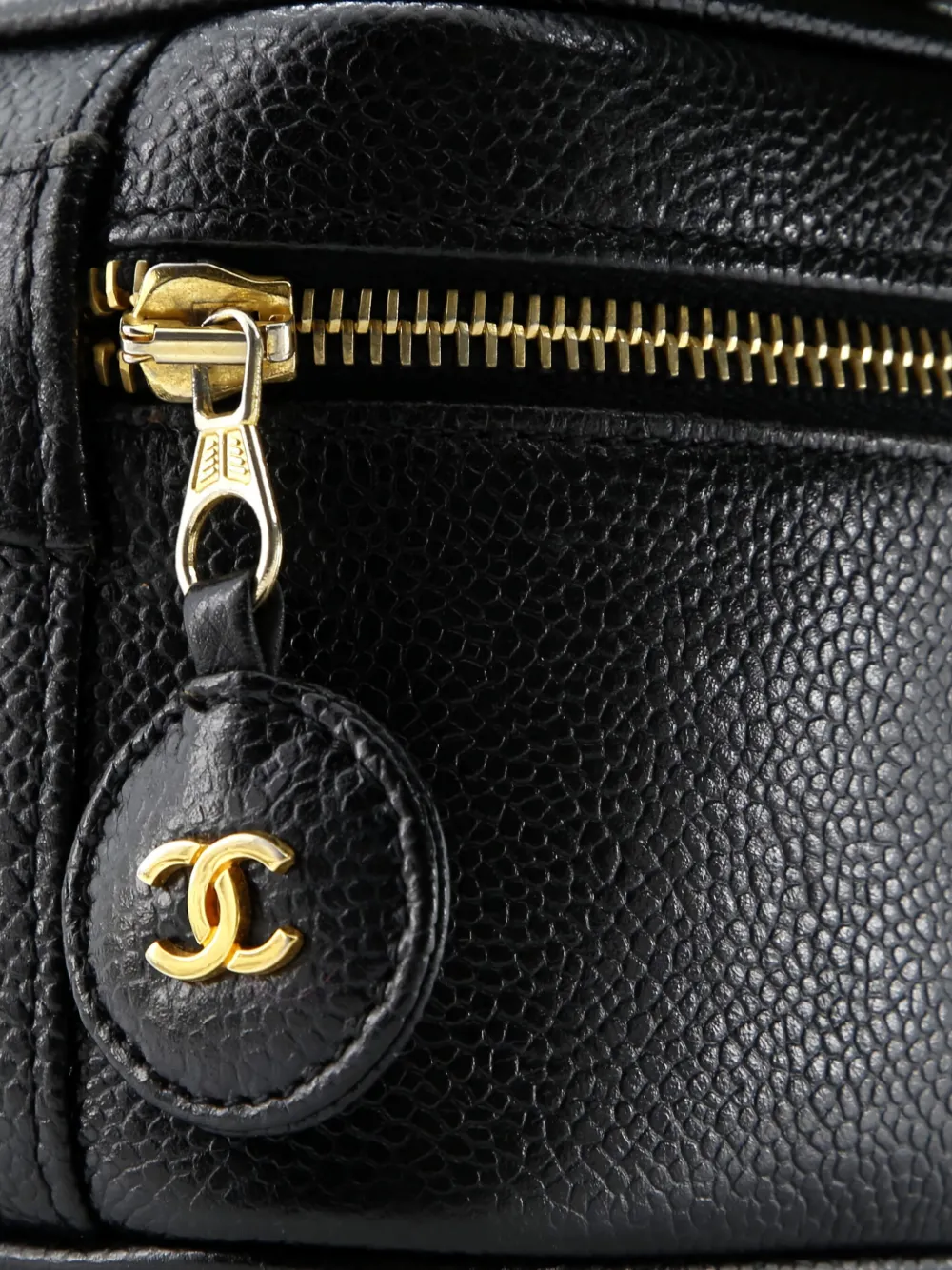 Pre-owned Chanel Caviar Embossed Cosmetic Case Pouch In Black
