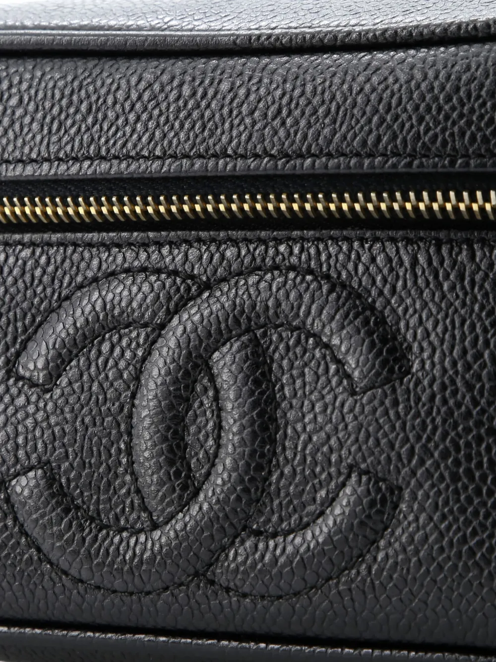 Pre-owned Chanel Caviar Embossed Cosmetic Case Pouch In Black