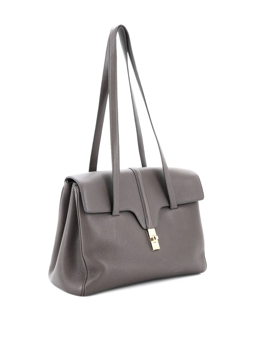 CELINE Pre-owned Soft 16 Bag Grained Calfskin Medium Shoulder Bag In Gray