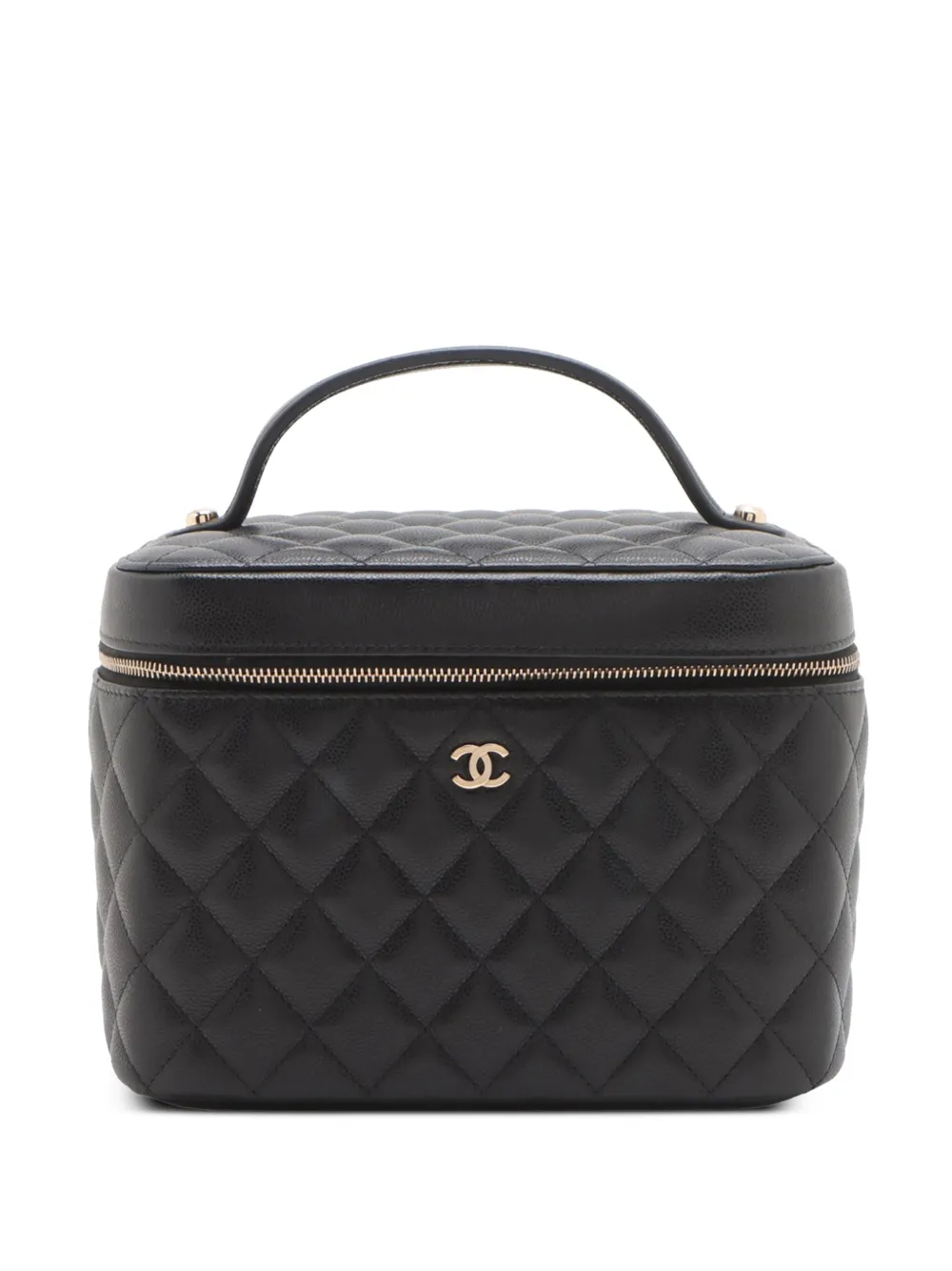 CHANEL Pre-Owned 2021-2025 ミディアム ココマーク マトラッセ キャビア ケース バニティバッグ - ブラック