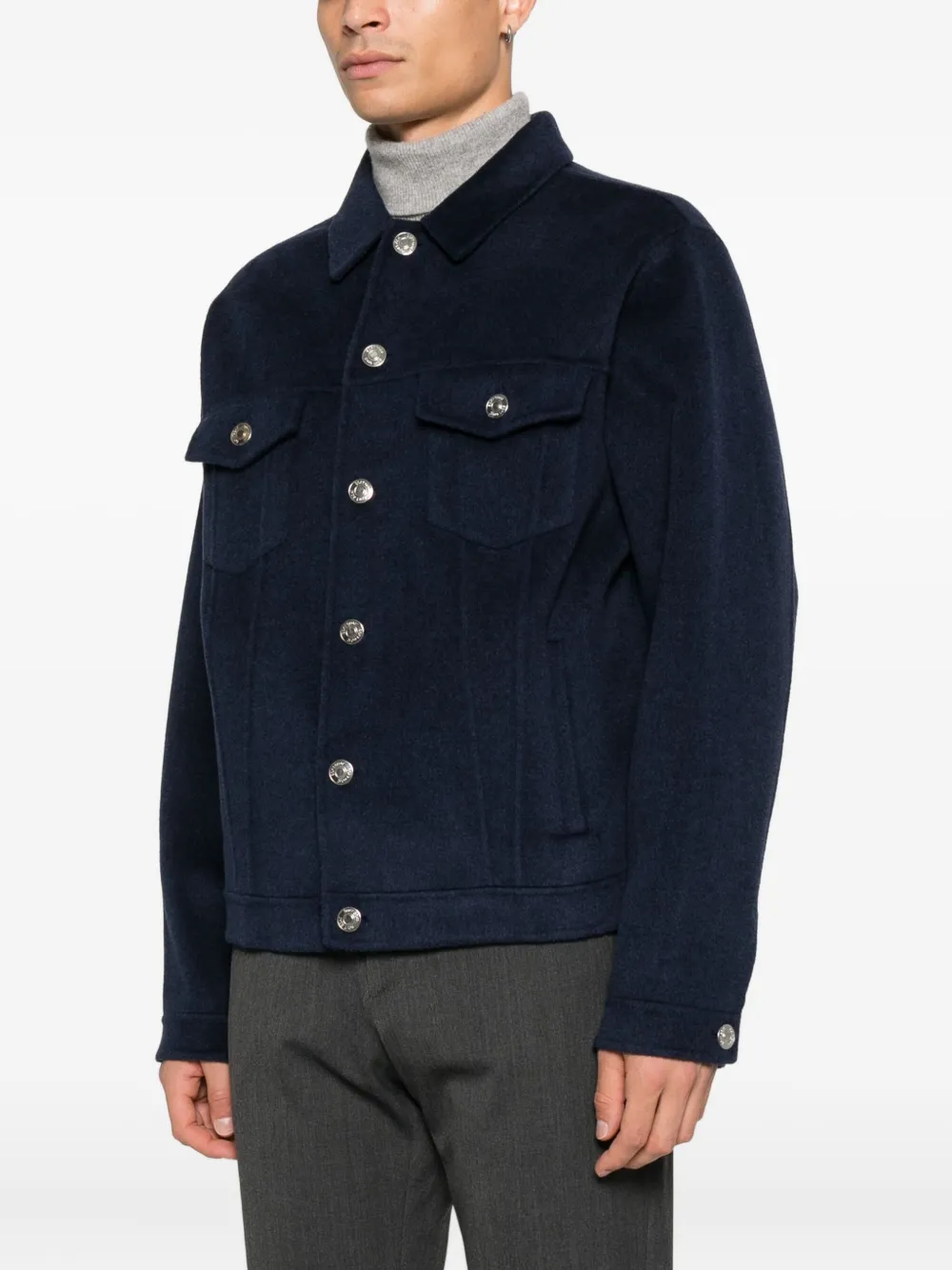  Soft Goat Buttoned Pocket Jacket - Blue 