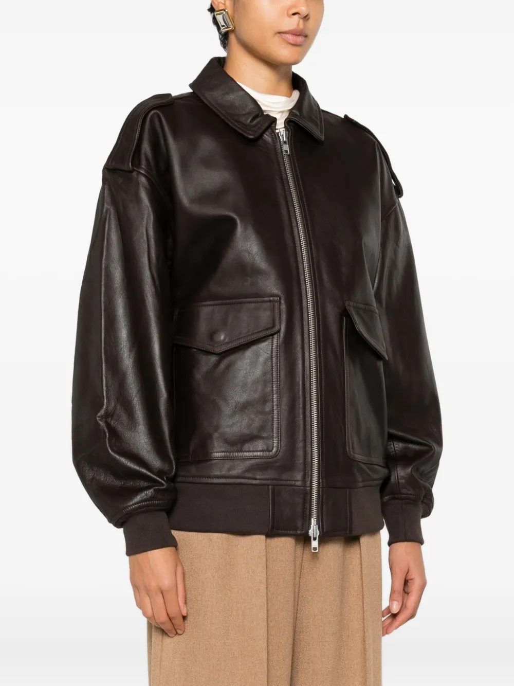 The Frankie Shop Leren jack Bruin
