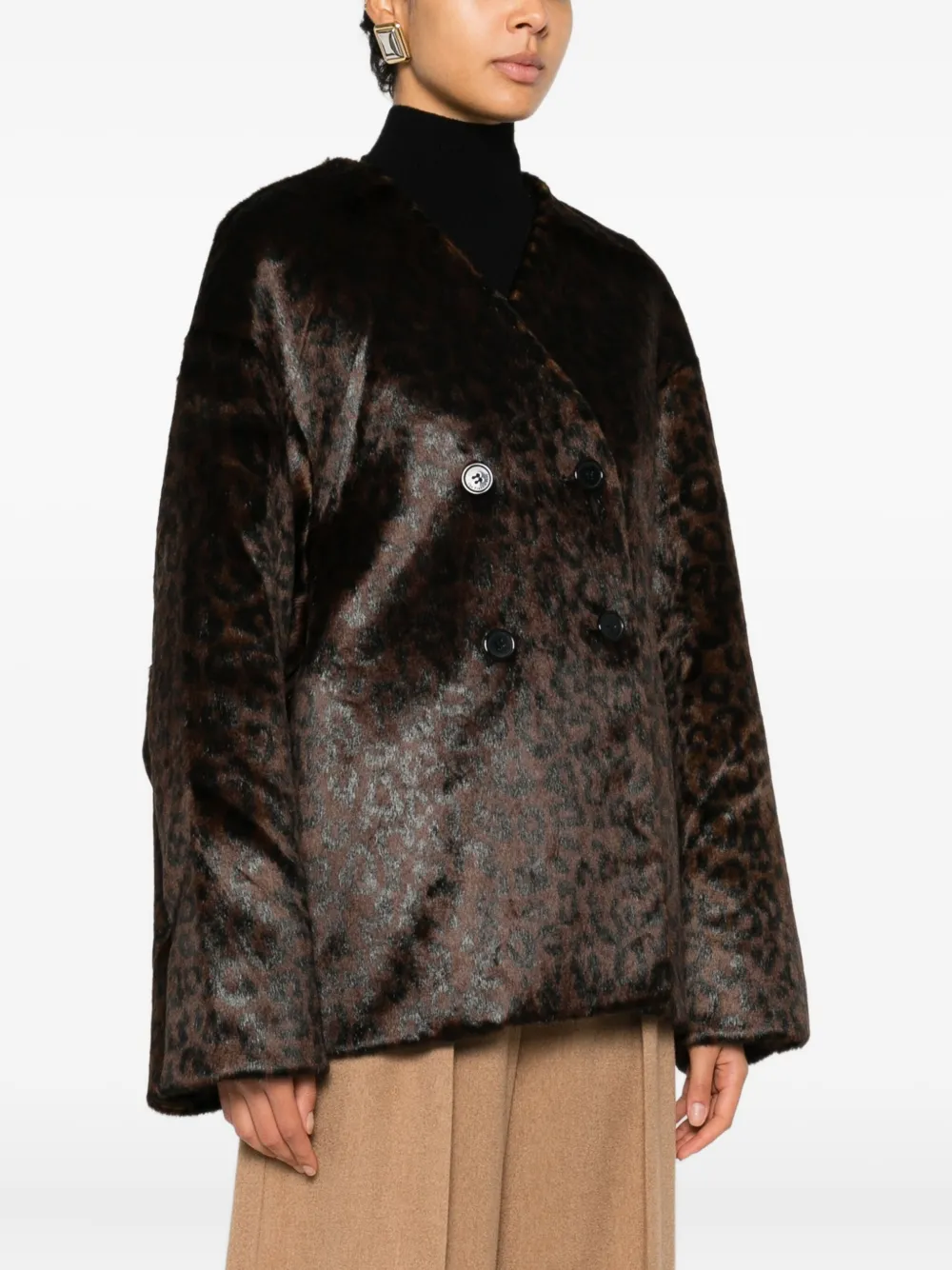 The Frankie Shop Double-breasted Patterned Jacket In Brown