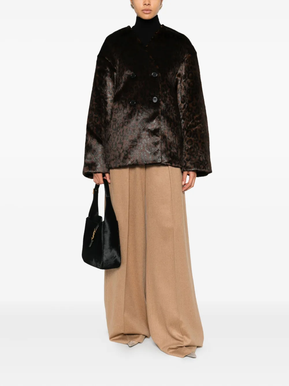 The Frankie Shop Double-breasted Patterned Jacket In Brown