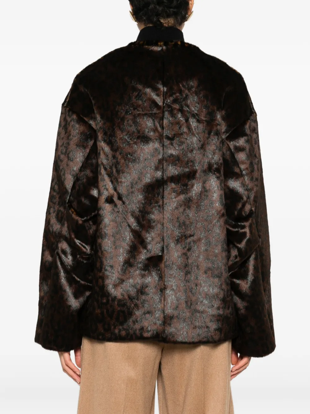 The Frankie Shop Double-breasted Patterned Jacket In Brown