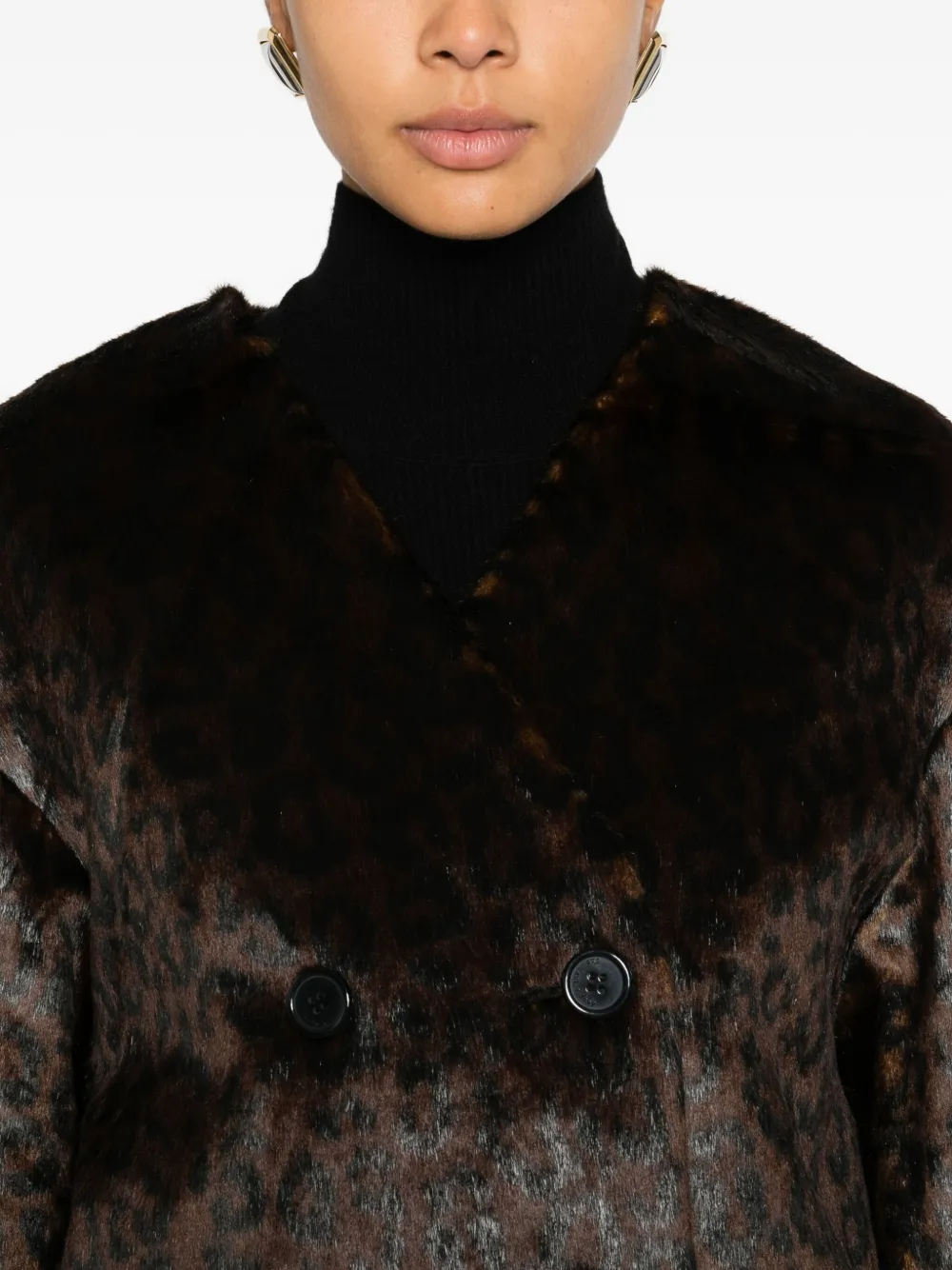 The Frankie Shop Double-breasted Patterned Jacket In Brown