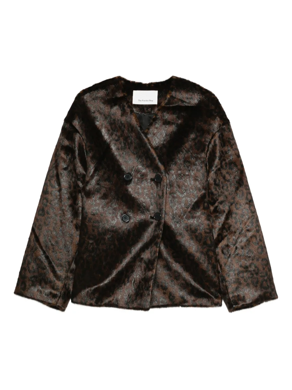 The Frankie Shop Double-breasted Patterned Jacket In Brown