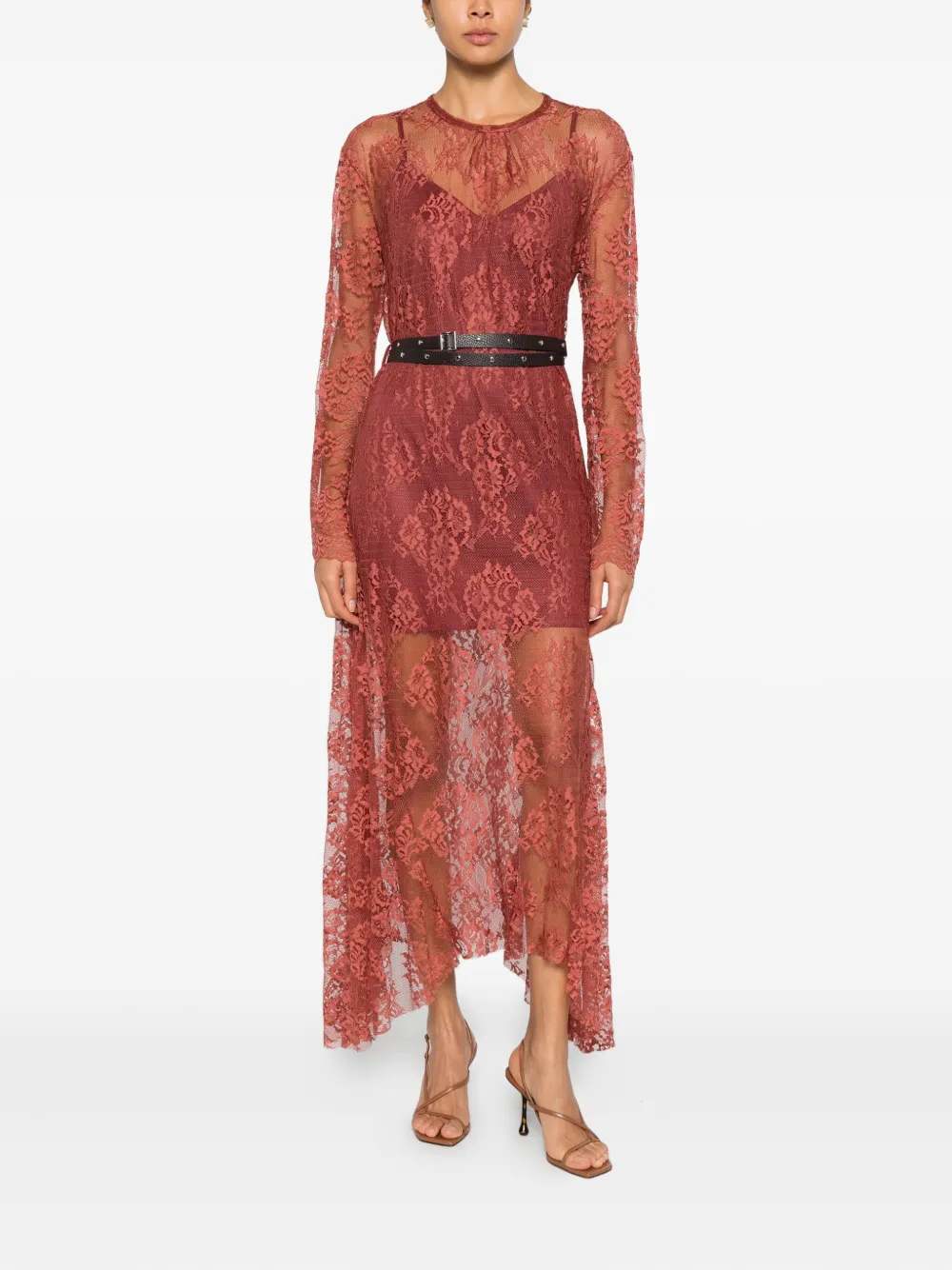 DIXIE lace long-sleeve maxi dress - Rood