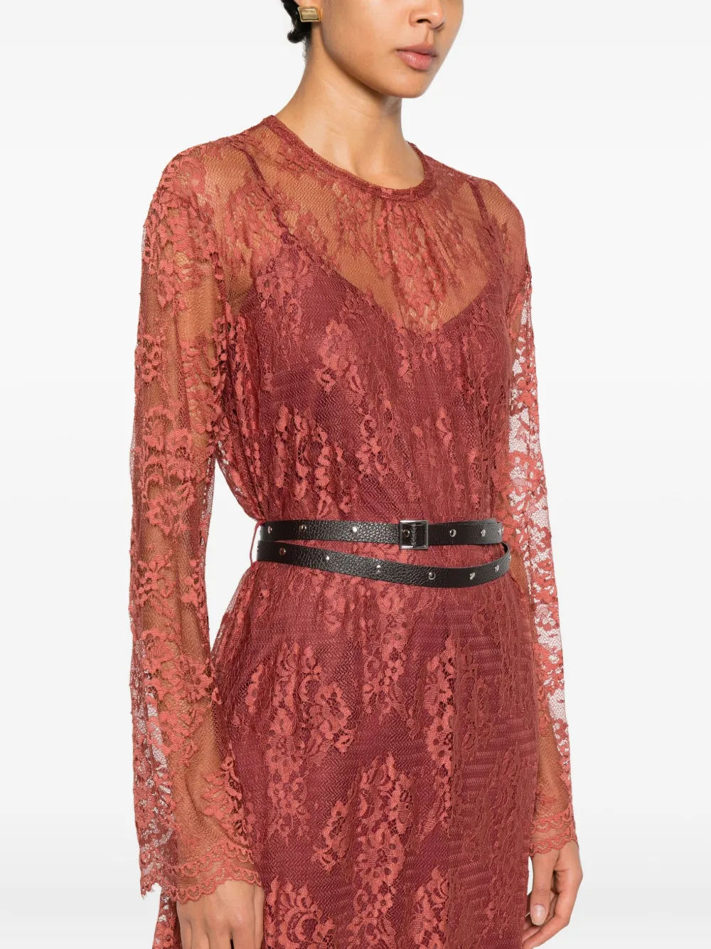 Dixie Lace Long-sleeve Maxi Dress In Red