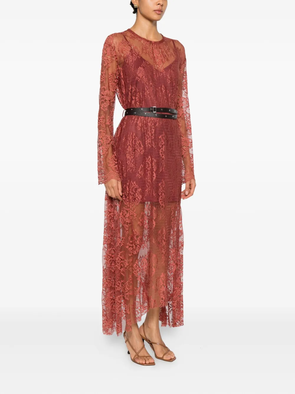 Dixie Lace Long-sleeve Maxi Dress In Red