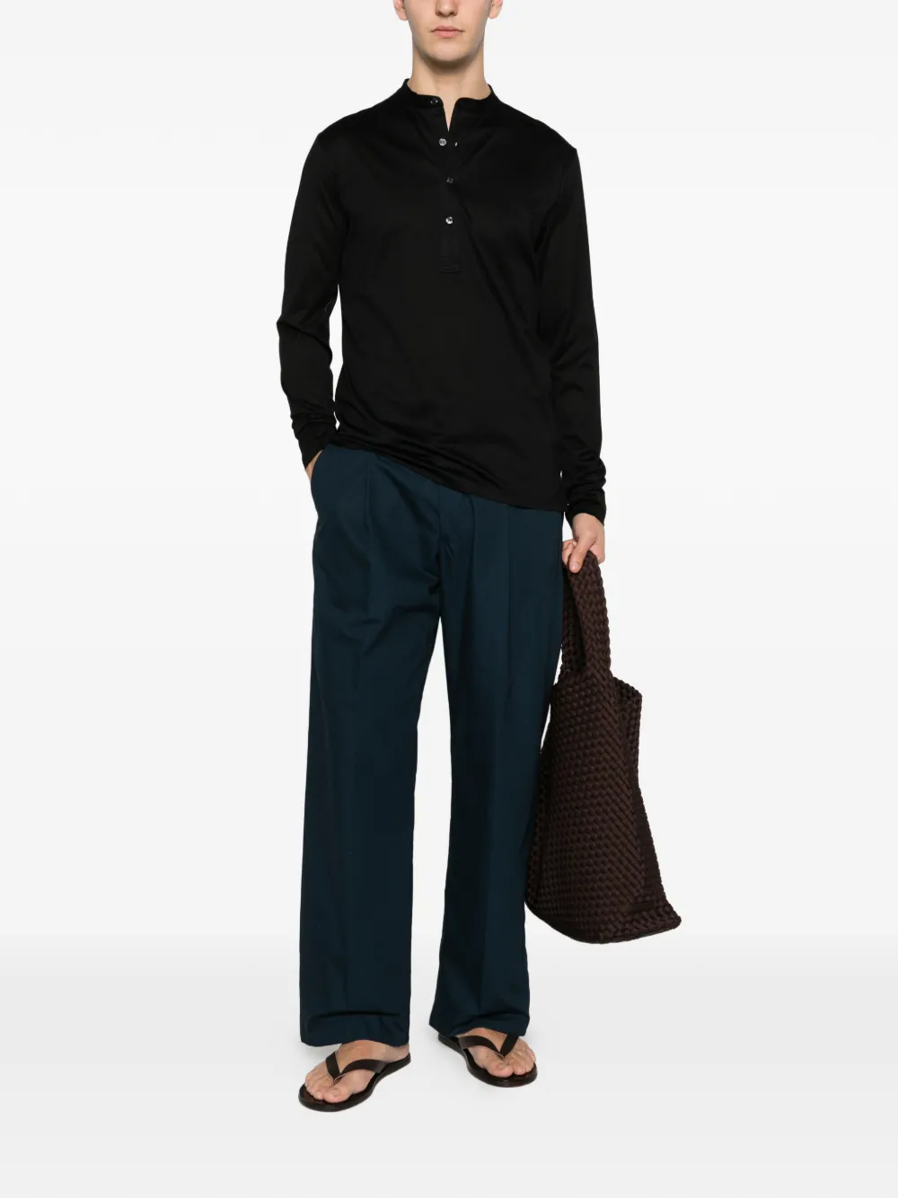 Tokyo buttoned long-sleeved polo shirt - Zwart