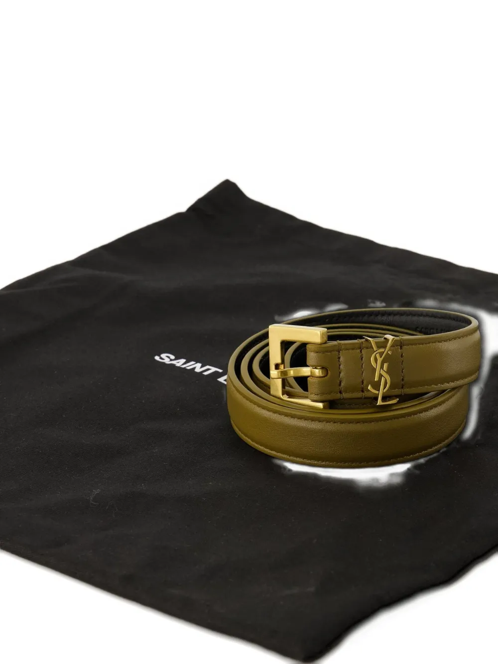 Saint Laurent Cassandre Buckle Belt In Green