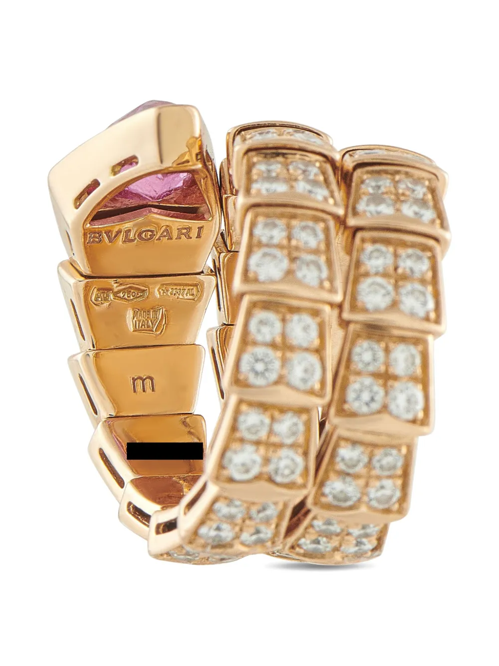 Pre-owned Bvlgari 18k Rose Gold Serpenti Diamond And Tourmaline Ring In Pink