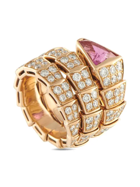 Bvlgari Pre-Owned anillo Serpenti en oro rosa de 18 ct con diamantes y turmalina