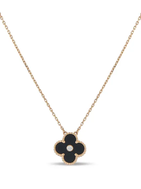 Van Cleef & Arpels 18K rose gold Alhambra diamond and jasper pendant necklace