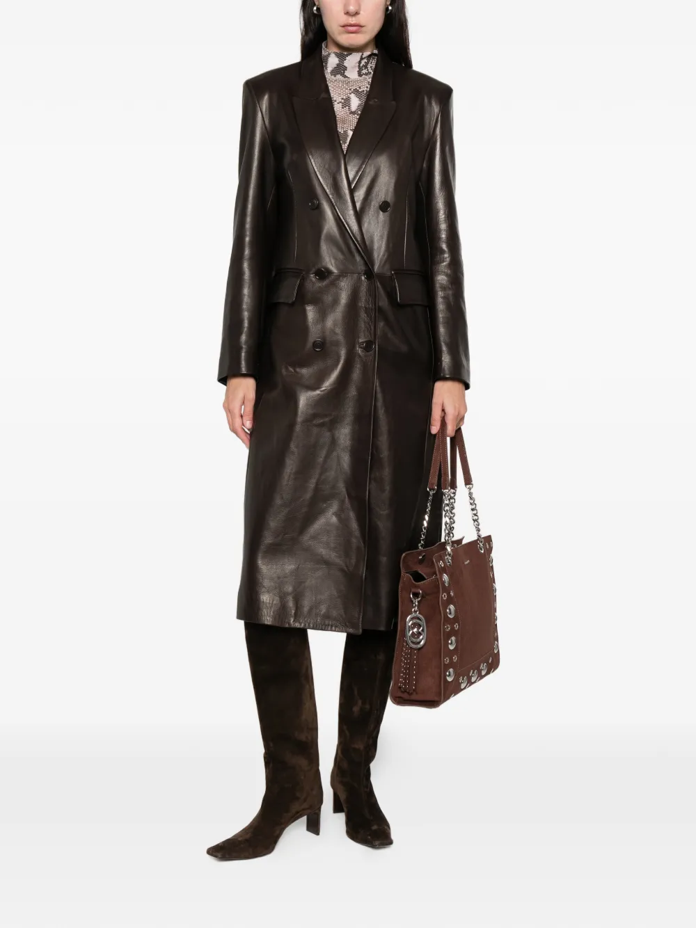 Salvatore Santoro Double-breasted Leather Coat In Brown