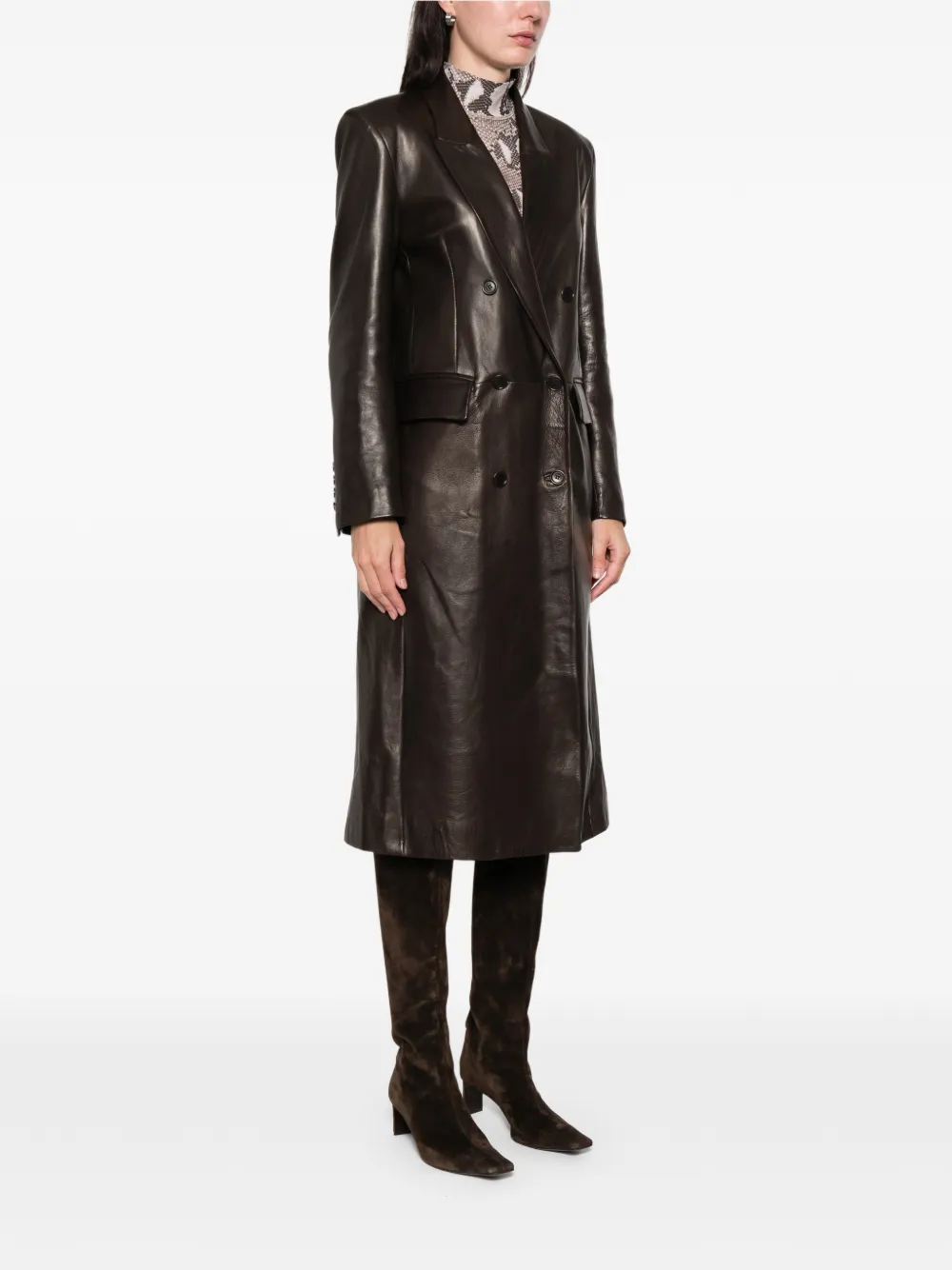 Salvatore Santoro Double-breasted Leather Coat In Brown