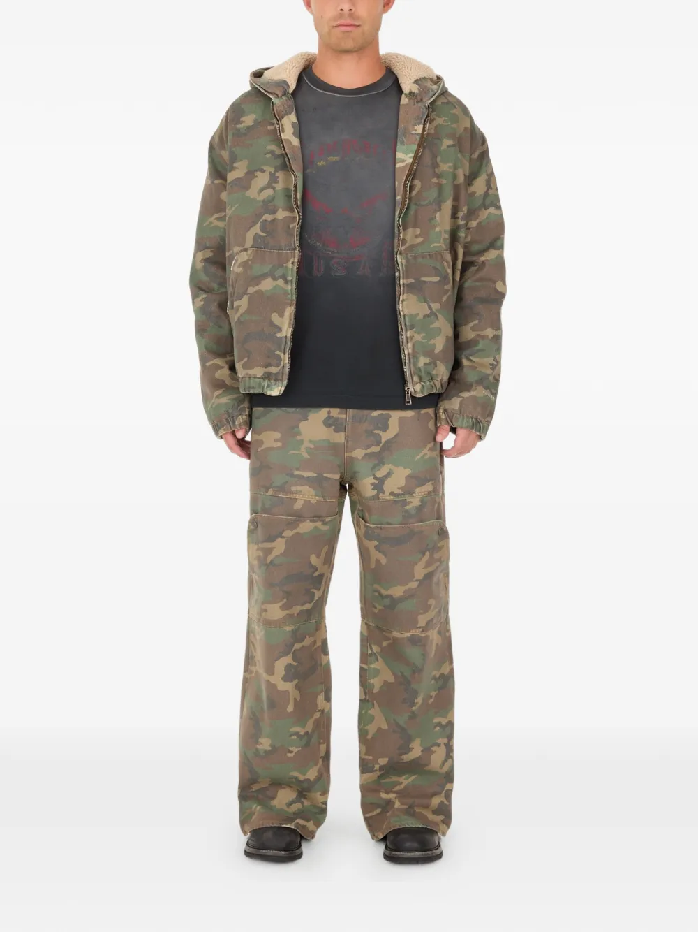 Guess Usa Panelled Camouflage Jeans In Green