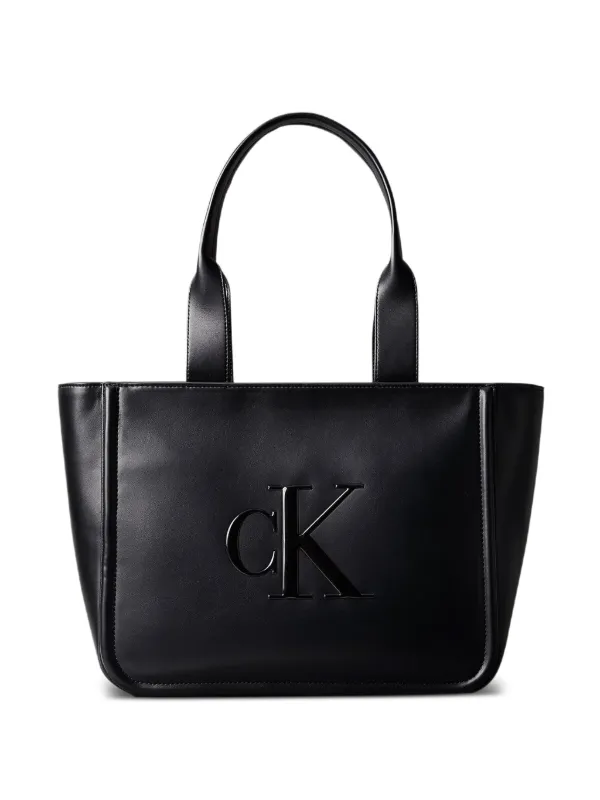 Calvin Klein Logo-embossed Tote Bag in 3L2 BLACK WHITE