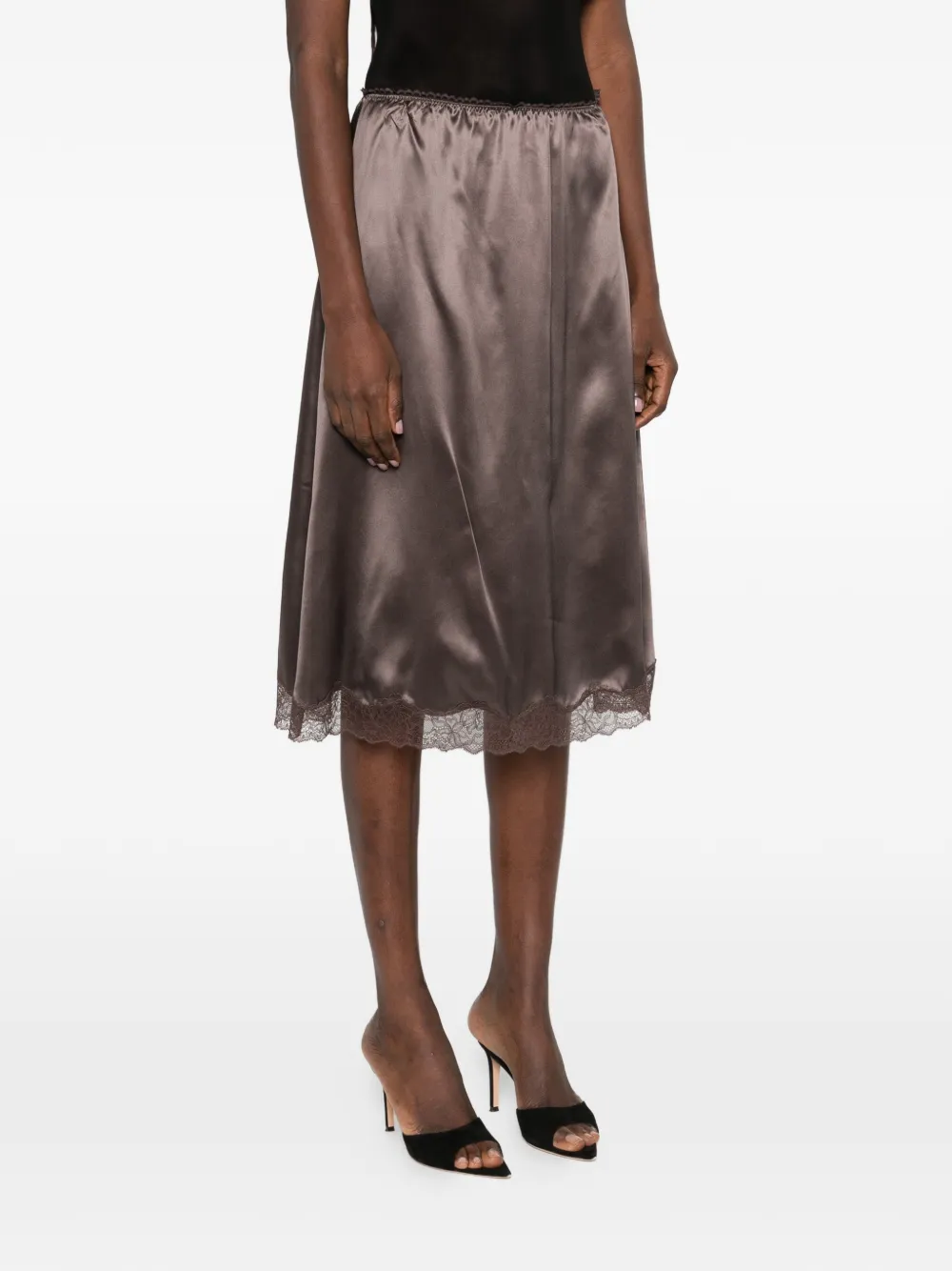 Magda Butrym lace-trim midi skirt - Bruin