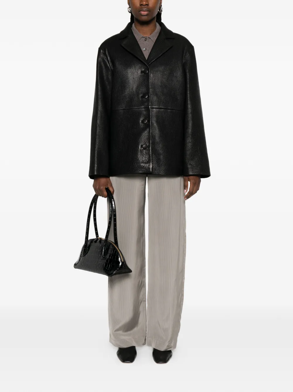  Róhe Single-breasted Grained-leather Jacket - Black 