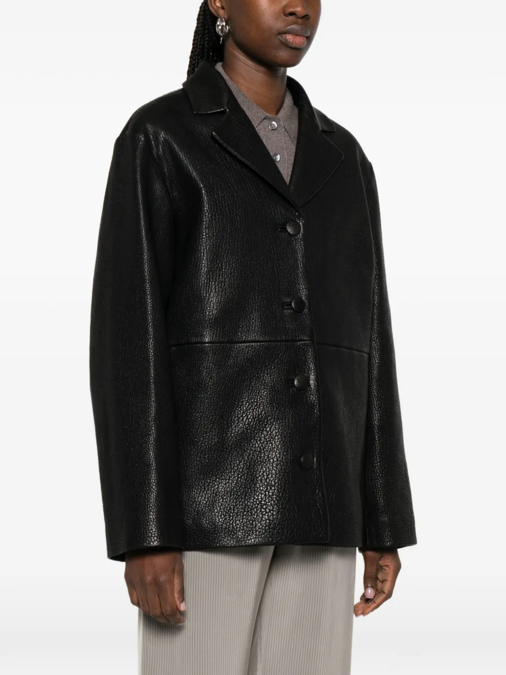  Róhe Single-breasted Grained-leather Jacket - Black 