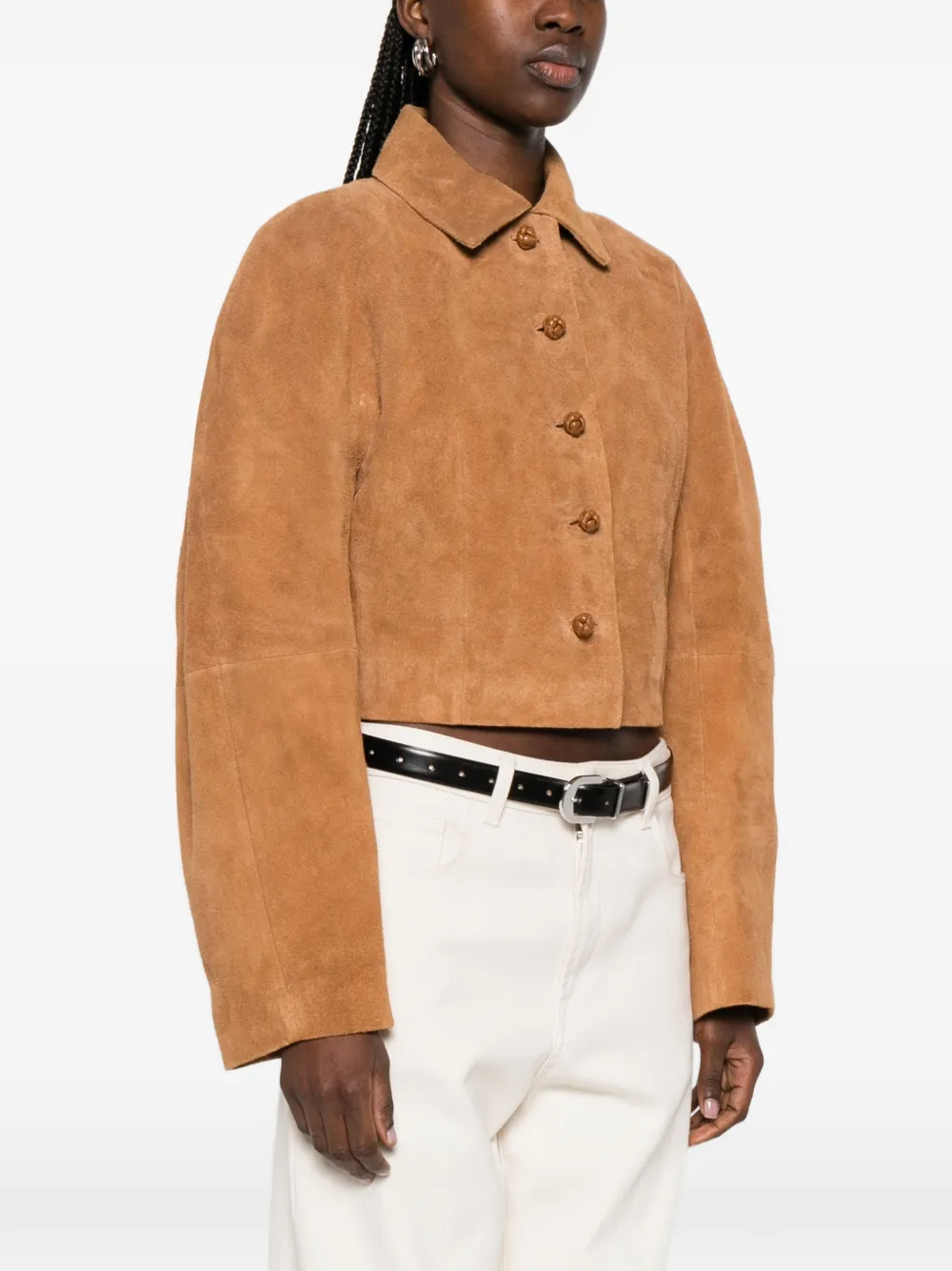  Róhe Cropped Suede Jacket - Brown 