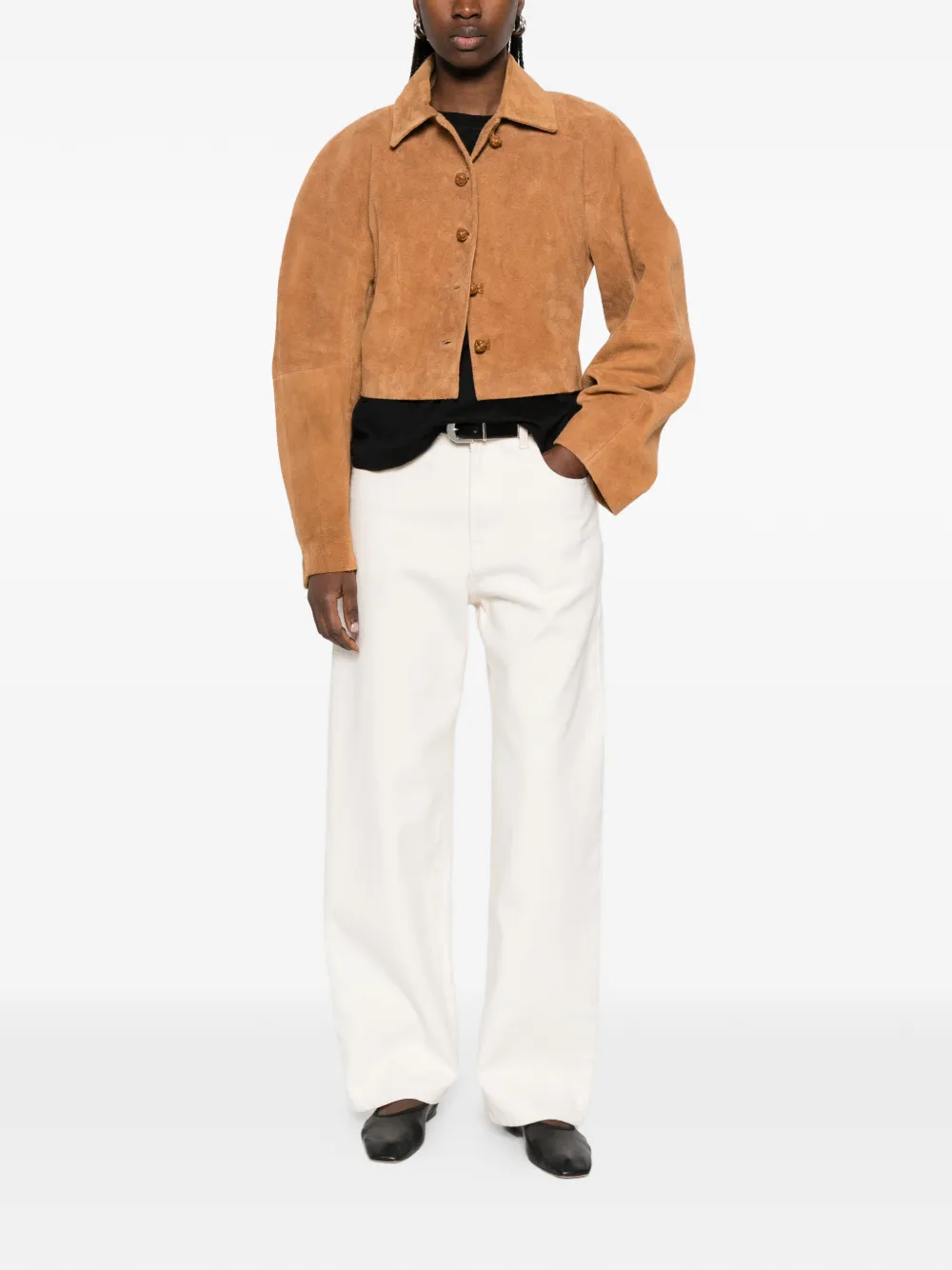  Róhe Cropped Suede Jacket - Brown 