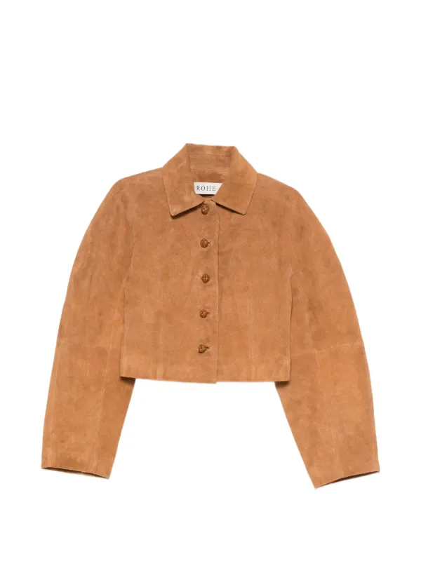 Róhe Cropped Suede Jacket in Brown