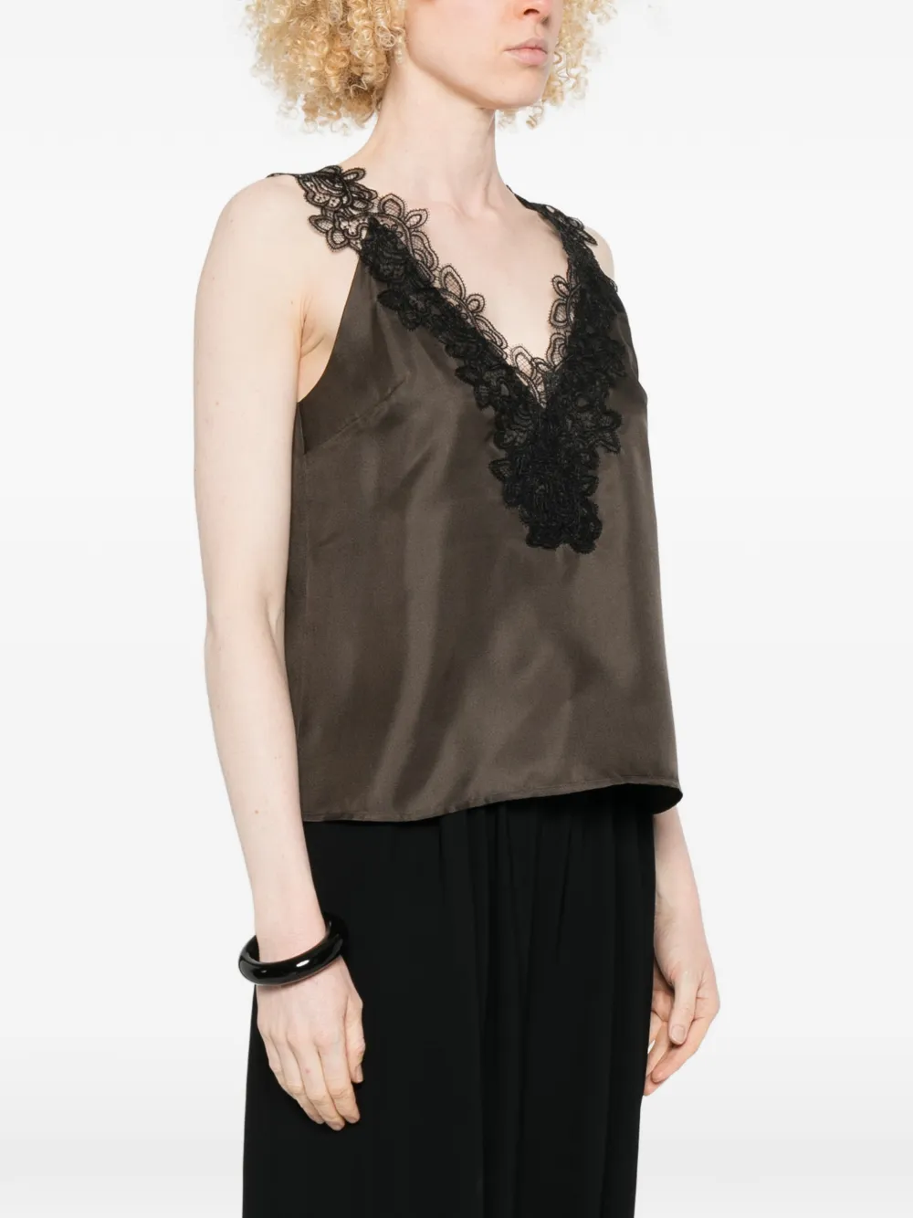  Róhe V-neck Silk Top - Brown 