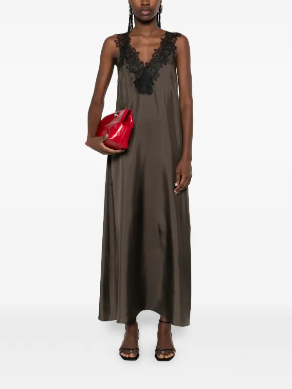 ro silk dress Róhe V-neck Silk Maxi Dress | Brown