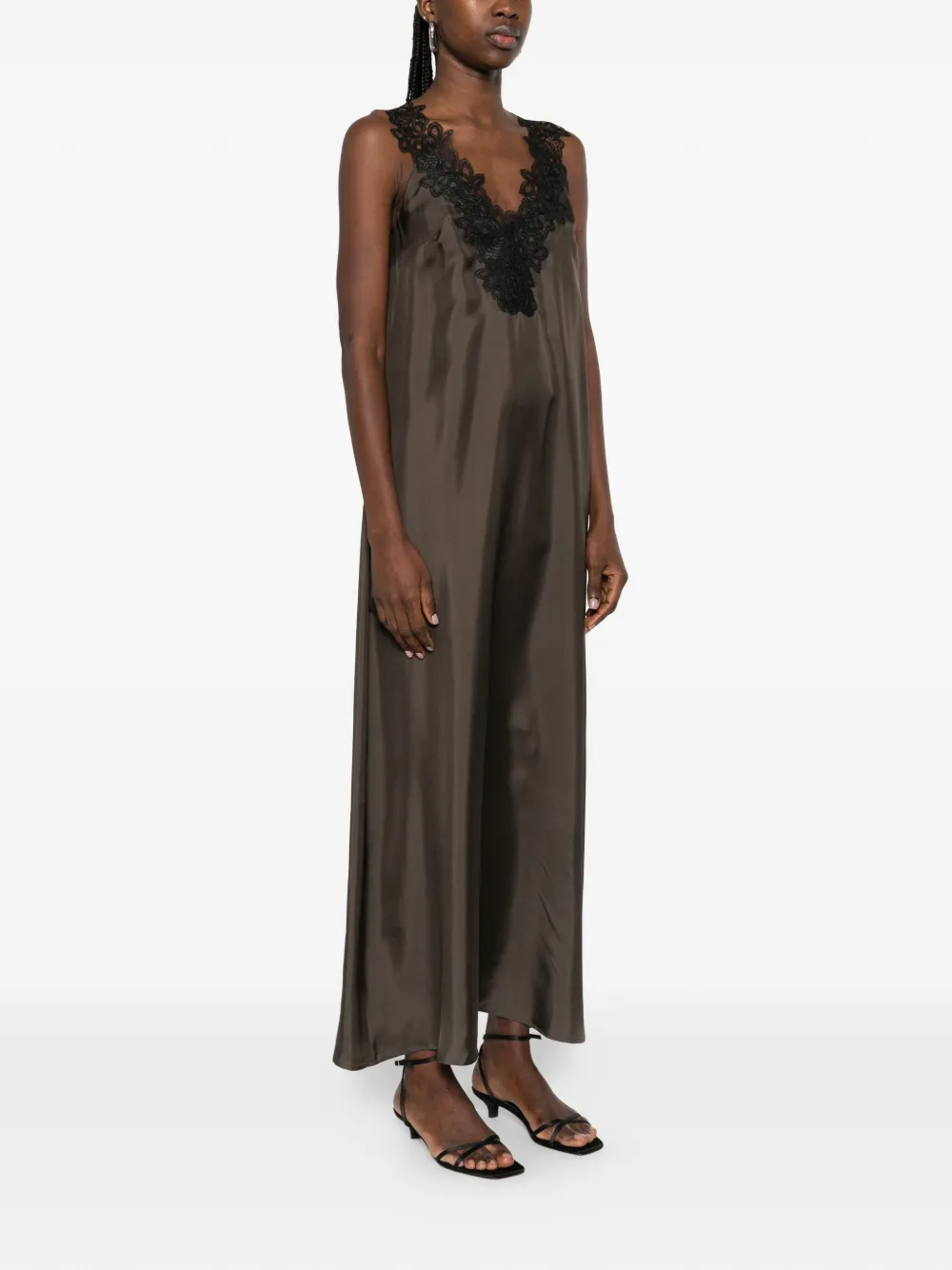  Róhe V-neck Silk Maxi Dress - Brown 