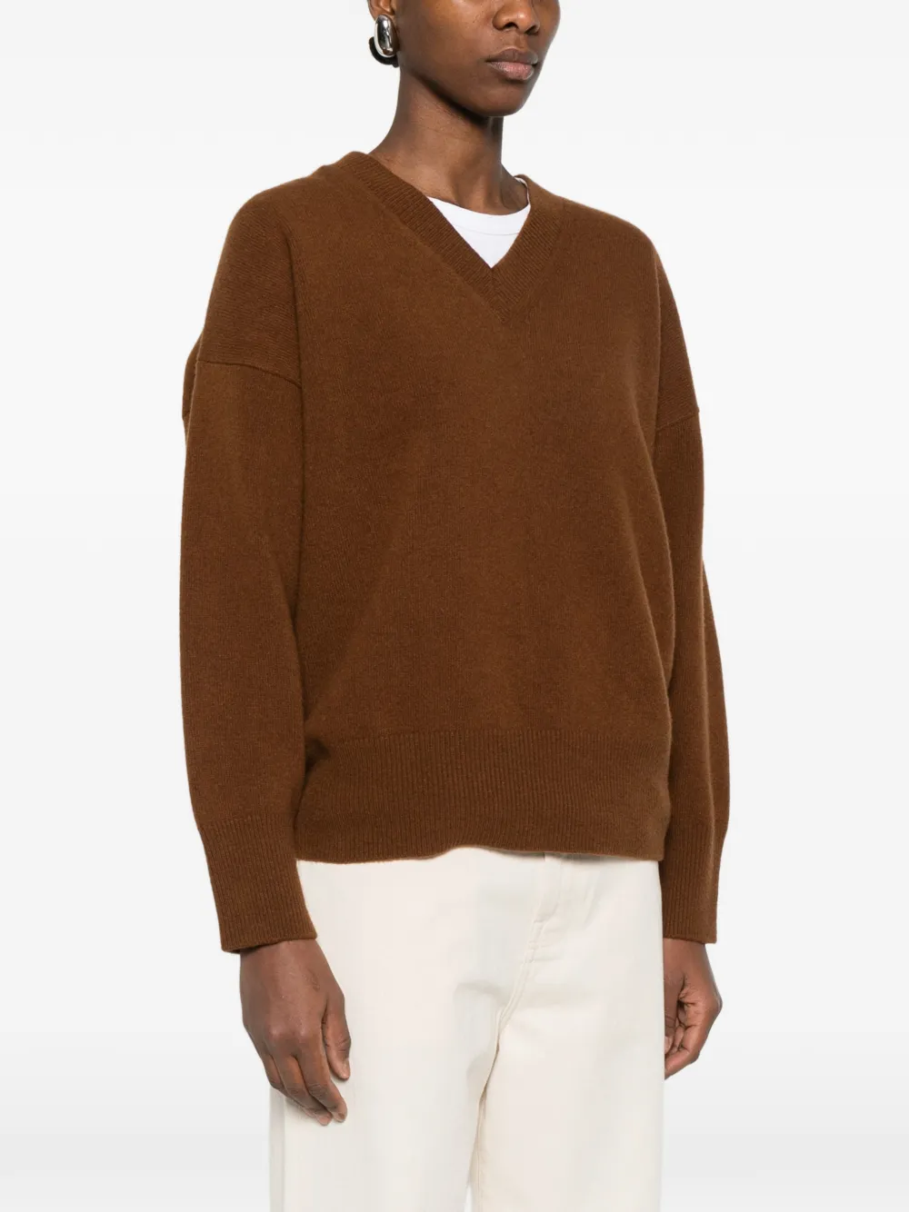  Róhe Pull En Maille à Col V - Marron 