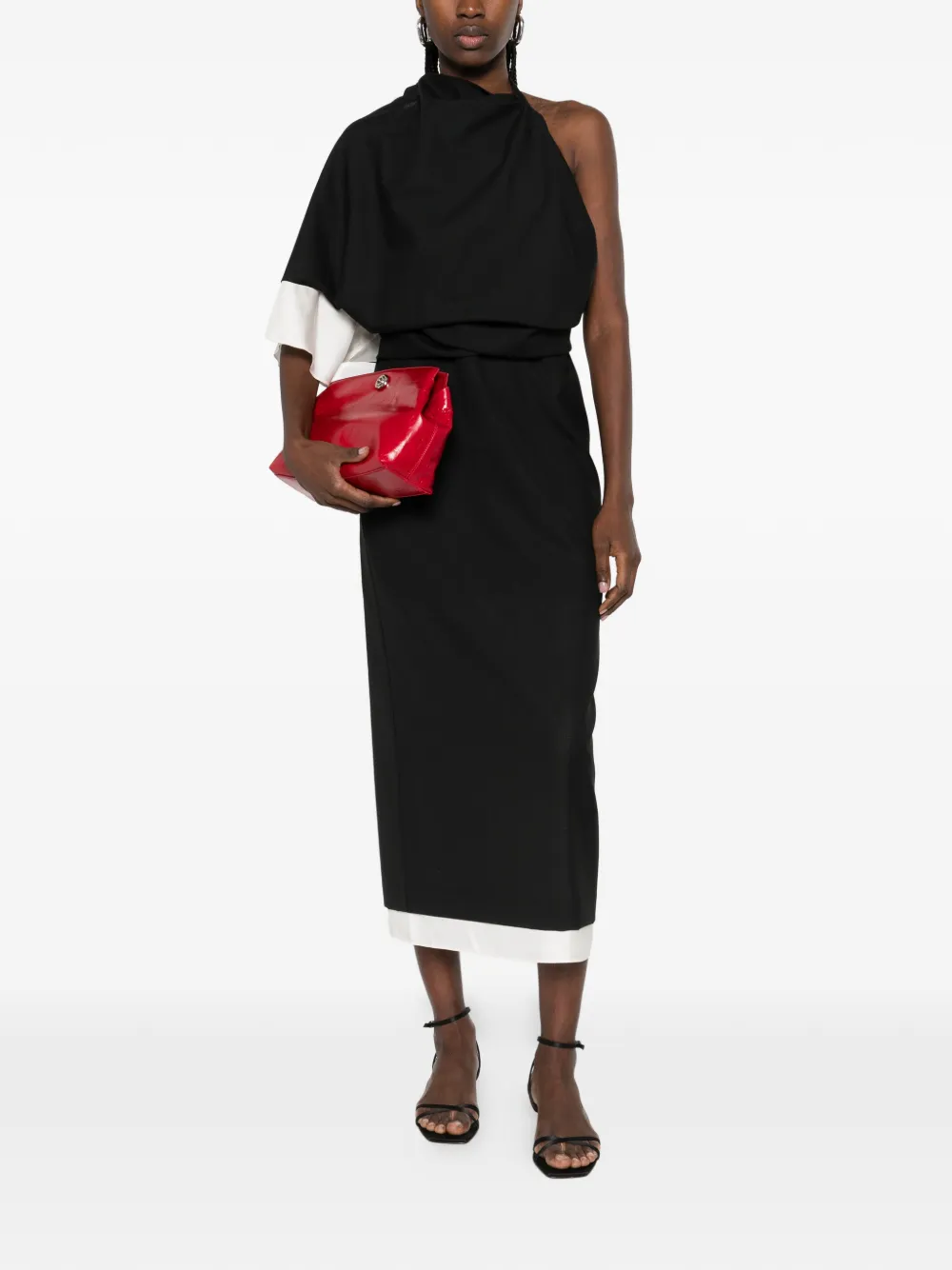 R&oacute;he draped one-shoulder maxi dress - Zwart