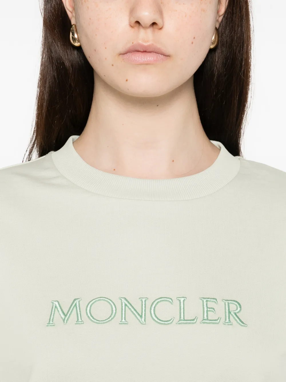 Moncler Katoenen sweater met geborduurd logo Groen