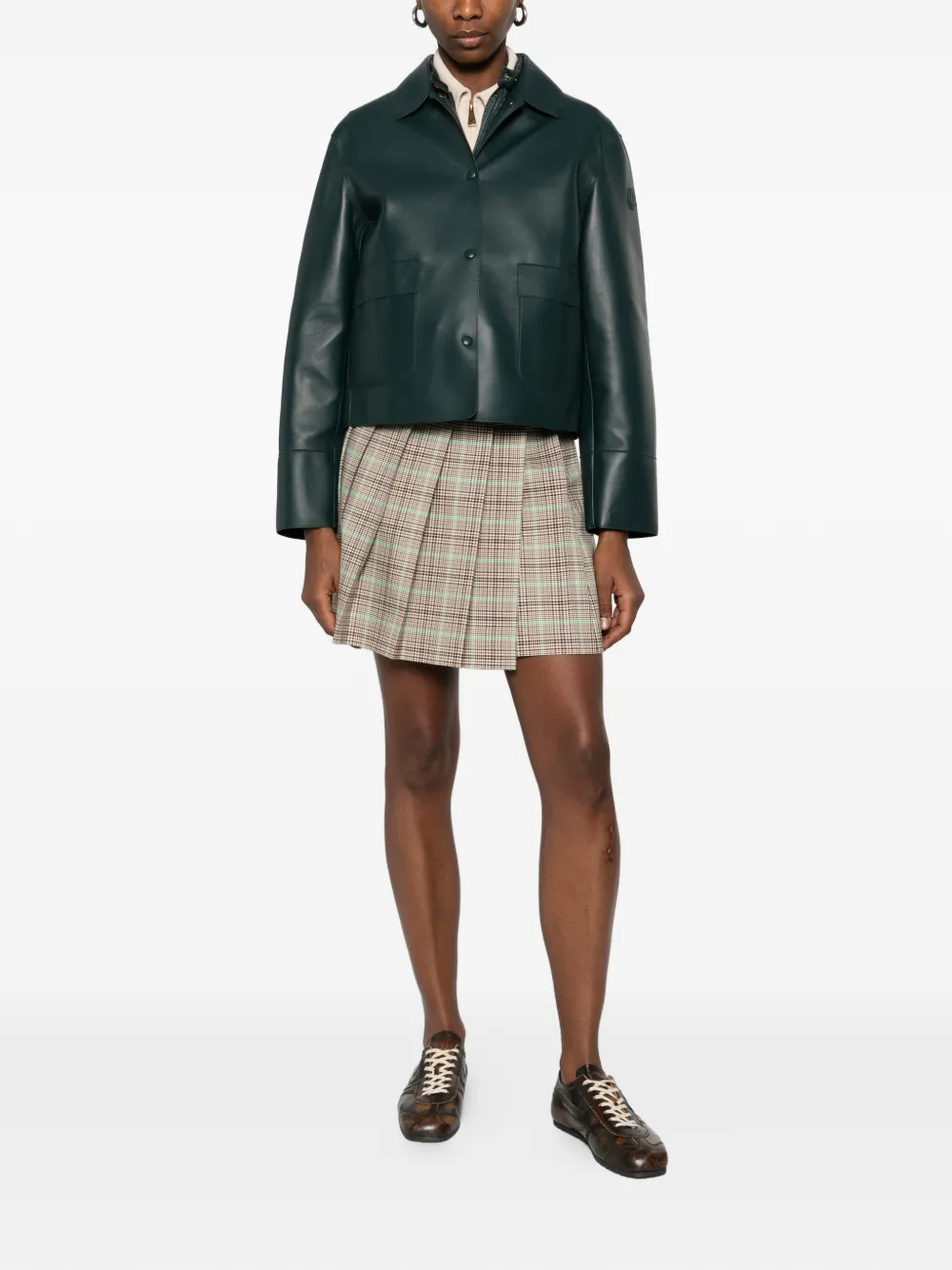  Moncler Pleated Checkered Mini Skirt - Brown 