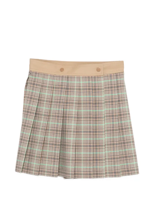Moncler Pleated Checkered Mini Skirt in Brown