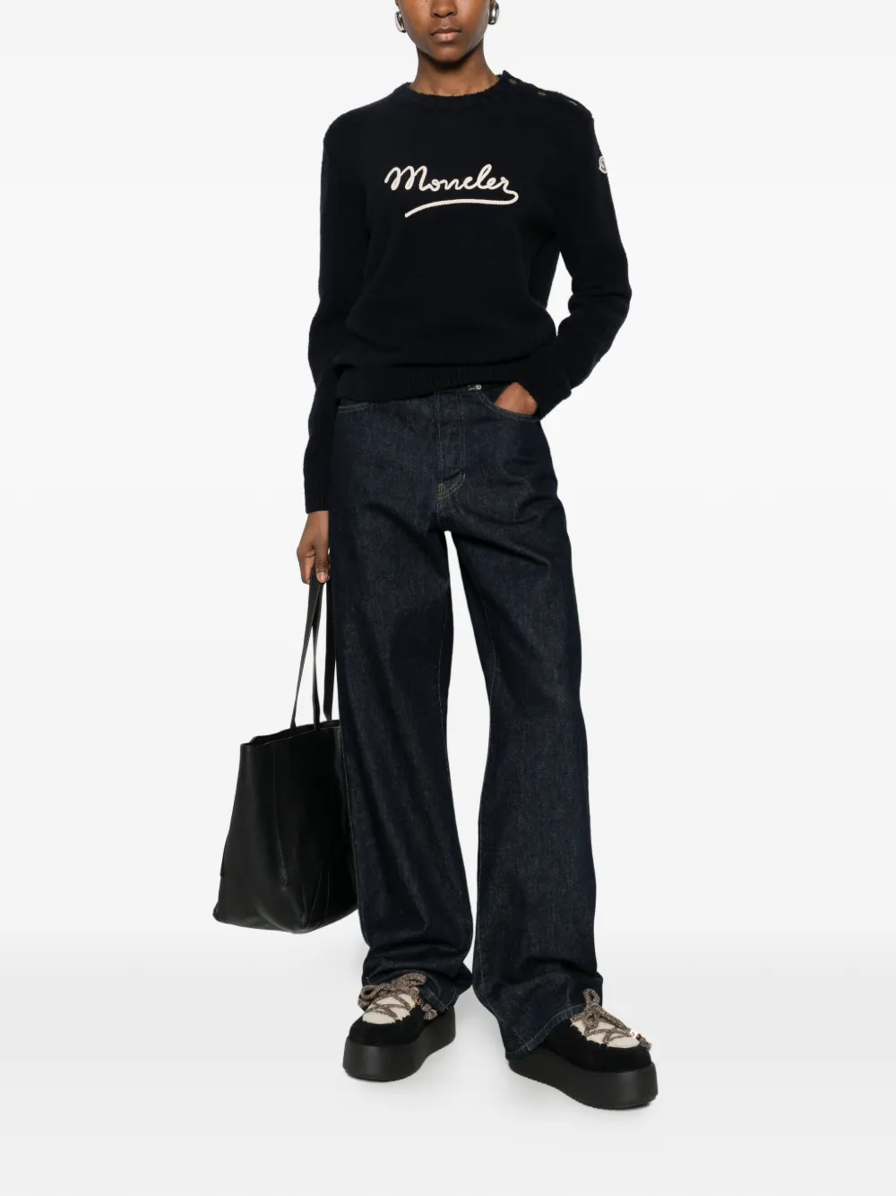  Moncler Button Crew-neck Sweater - Blue 