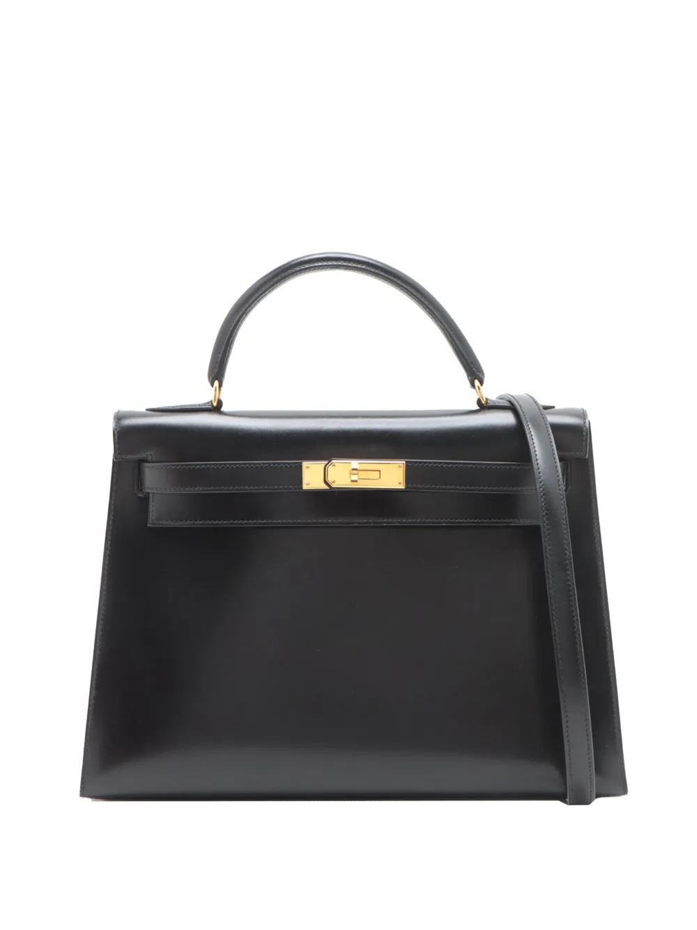 Pre-owned Hermes 1999 Box Calf Kelly Sellier 32 Satchel In Black