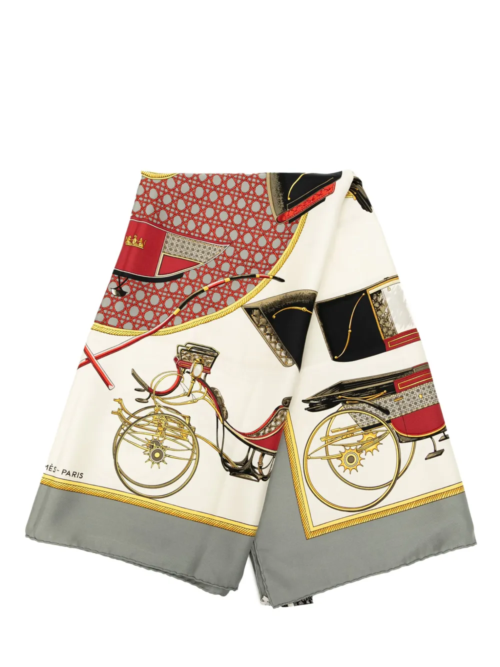 Pre-owned Hermes 20th Century Les Voitures A Transformation Silk Scarf Scarves In White