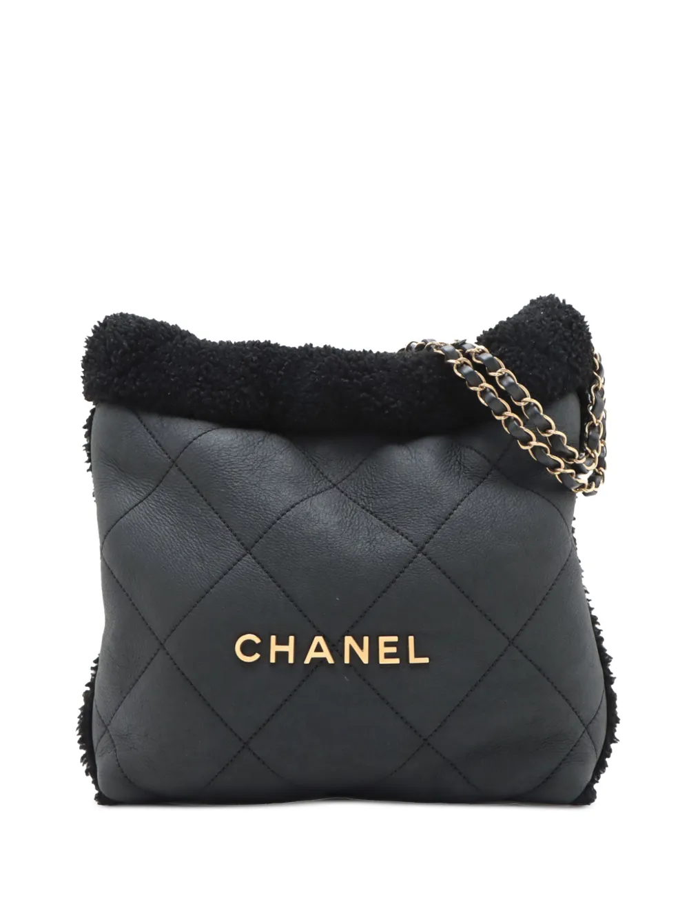 CHANEL Pre-Owned Borsa tote 22 piccola in pelle di agnello trapuntata e shearling 2021-2025 - Nero